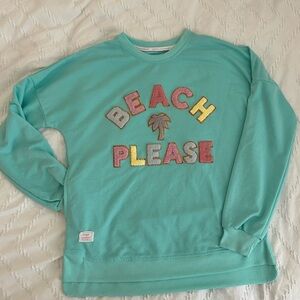 Simply Southern Lightweight Pullover Chenille Letters Beach Please Pockets- S